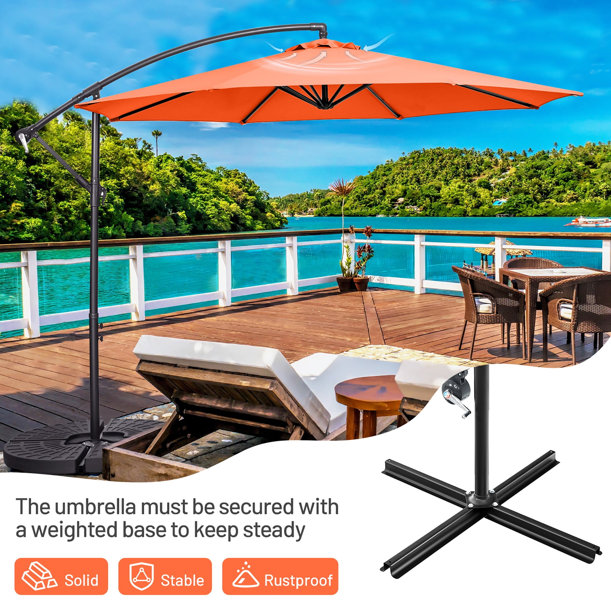 Costway  10 FT Patio Offset Umbrella w/8 Ribs Cross Base Tilt Orange