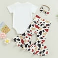thumbnail image 2 of Toddler Baby Girl Cowhead Pattern Round Neck Short Sleeve Romper + Pants + Headband Clothes Spring Summer Infant Outfits, 2 of 5