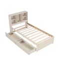 thumbnail image 4 of Twin Size Bed Frame with Built-in USB Port on Bookcase Headboard and 2 Drawers, Solid Wood Platform Bed with Storage Headboard for Boys/Girls/TeensBedroom, No Box Spring Needed, White Washed, 4 of 7