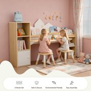 Guqiart Kids Desk and Chair Set with 5 Storage Cabinets, 71 Wooden Study Drawing Table with Bookshelves