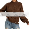 thumbnail image 4 of Women's Mock Neck Cable Knit Sweater, Long Sleeve Cropped Pullover, Loose Button Detail Knitted Jumper, Warm Casual Tops for Fall Winter Daily Wear Brown One Size, 4 of 4