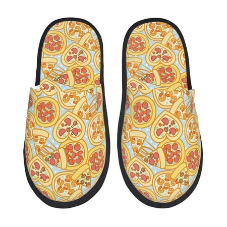 Balery Cute Pizza In Various Slient Indoor Furry Fleece Comfort House Shoes Soft Non-Slip Home Shoes Cotton slippers House Slippers-- Medium