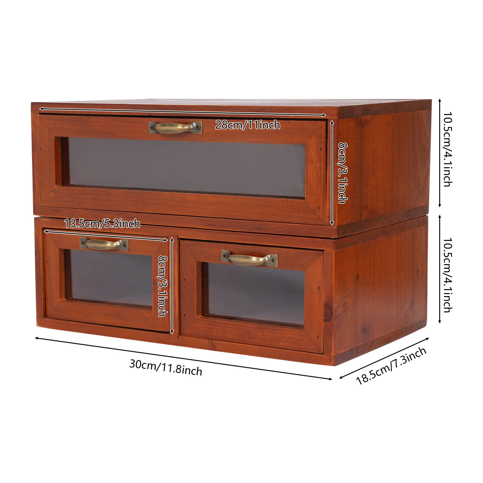 Desktop Storage Box (1+ 2 Drawers) Vintage Desk Organizer Tabletop Storage Organization Box with 3 Drawers for Office