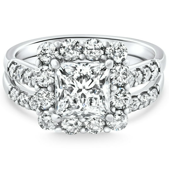 Pompeii Certified 3.50Ct Princess Diamond Engagement Wedding Ring Set 14k Gold Lab Grown