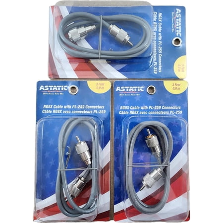 Lot of 3 Astatic A8X3 CB / HAM Radio 3 Foot RG8X Antenna Coaxial Cables w/ PL259