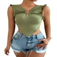 thumbnail image 1 of Women‘s Summer V Neck Open Back Sleeveless Solid Color Cami Crop Top, 1 of 8