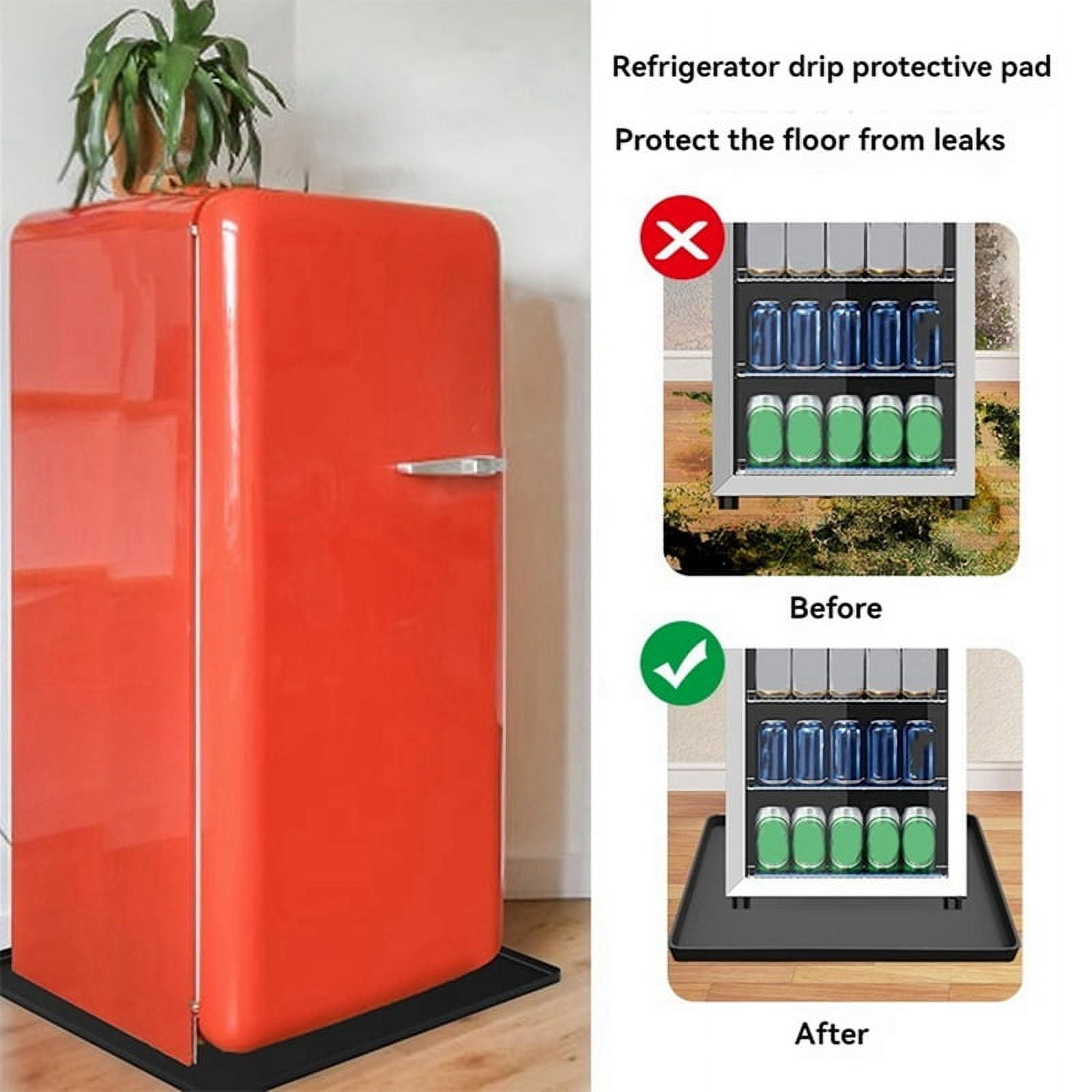 Osfvolr Refrigerator Floor Protector,Mini Fridge Silicone Mat,Fridge Under Mat,Laundry Guard for Washer & Dryer,Drip Tray Black