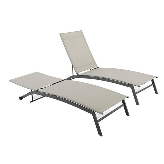 Pemberly Row Steel Metal Sling Chaise Lounge in Gray (Set of 2)