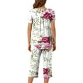 thumbnail image 7 of Tnhcen Women's Summer Floral Print Henley Sleepwear Set - Button-Up Short Sleeve Top Capri Pants with Side Pockets Stretchy Pajamas Set Loungewear (S-3XL), 7 of 7