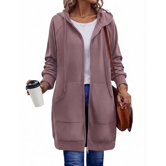 Zeagoo Women's Zip Up Hoodies Long Sleeve Long Tunic Sweatshirts Oversized Fleece Casual Fall Jacket Coat with Pocket