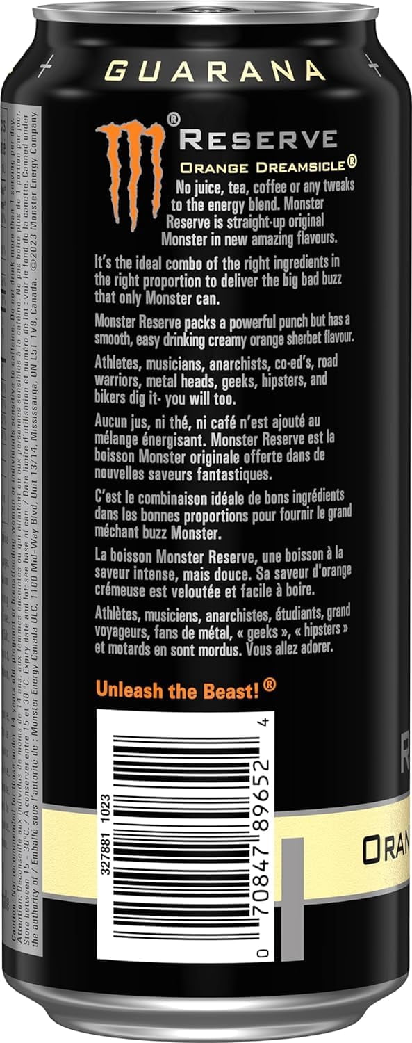Monster Energy Reserve Orange Dreamsicle Can 12 Pack 16 fl oz, imported from Canada