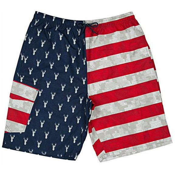 North 15 Men's USA American Flag Dear Design Swim Trunk Boardshorts with Cargo Pocket-7112-Print1-2XL