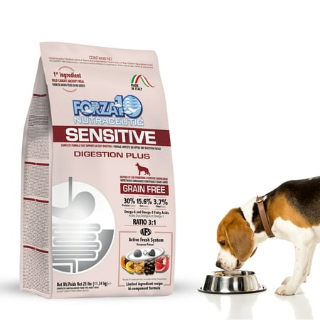 Forza10 Sensitive Digestion Plus, Fish Flavor, Grain Free Dry Dog Food for Dogs with Digestive and Stomach Issues, 25 lb Bag