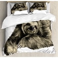 thumbnail image 1 of Sloth Duvet Cover Set, Sweetly Smiling Jungle Animals Lying Down with Crossed Legs Tropic Fauna Sketch, Decorative 3 Piece Bedding Set with 2 Pillow Shams, King Size, Black Ivory, by Ambesonne, 1 of 3