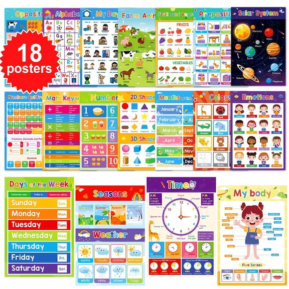 Affiches Éducatives 4/6/18 Pcs Thèmes/ensemble pour Tout-Petits Enfants Éducation Précoce