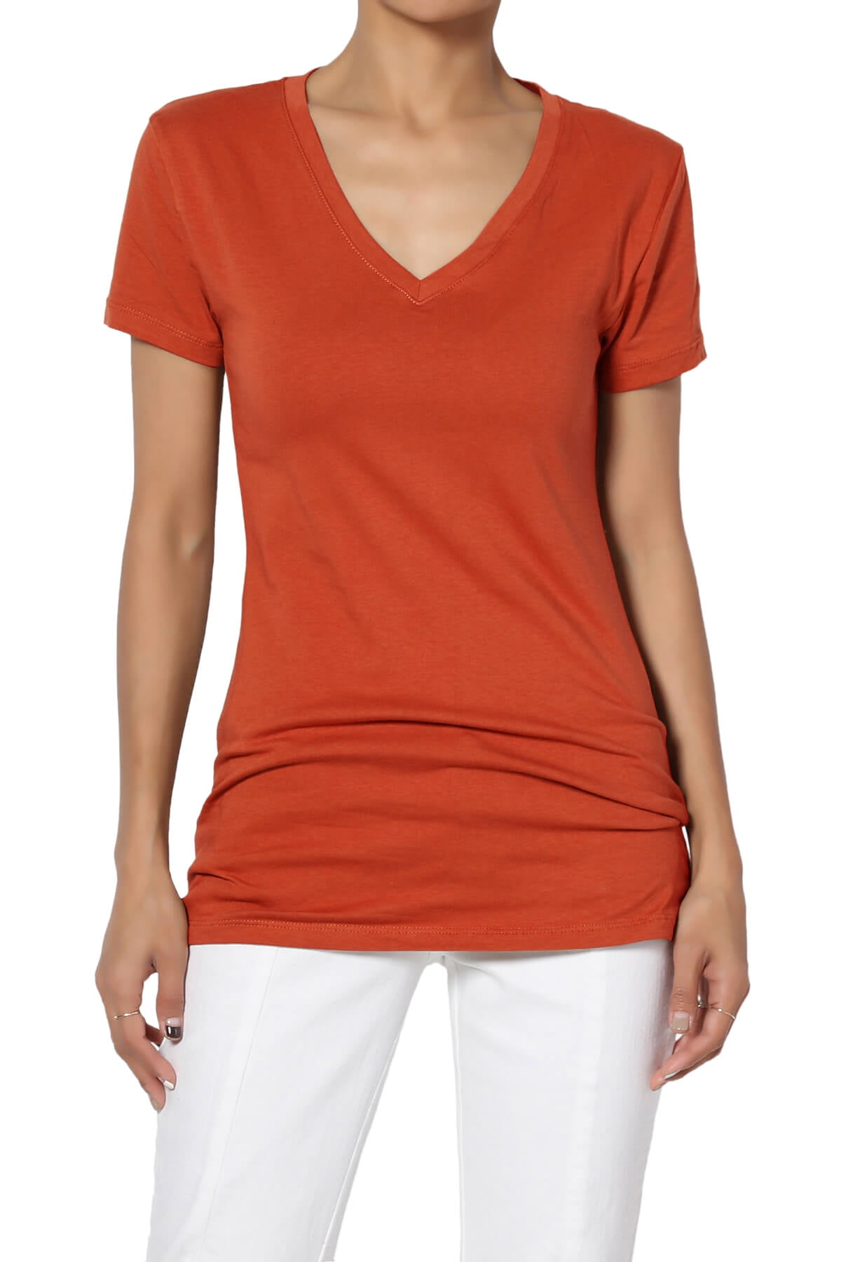 Women's Basic V Neck Short Sleeve TShirts Plain Stretch Cotton Spandex Top Tee