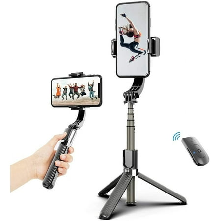 3 in 1 Phone Gimbal Stabilizer Selfie Stick Tripod 86 cm 5-part with Remote Release Phone Clamp Smart Rotating Compatible with Samsung HUAWEI smartphones