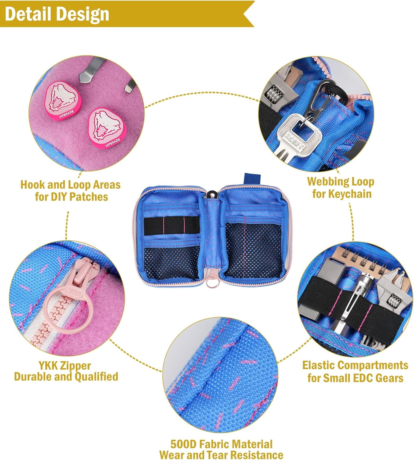 VIPERADE EDC Pouch Organizer with 11 Compartments, Small Tool Pouch with DIY Patches Area, EDC Pocket Organizer for Mutitools