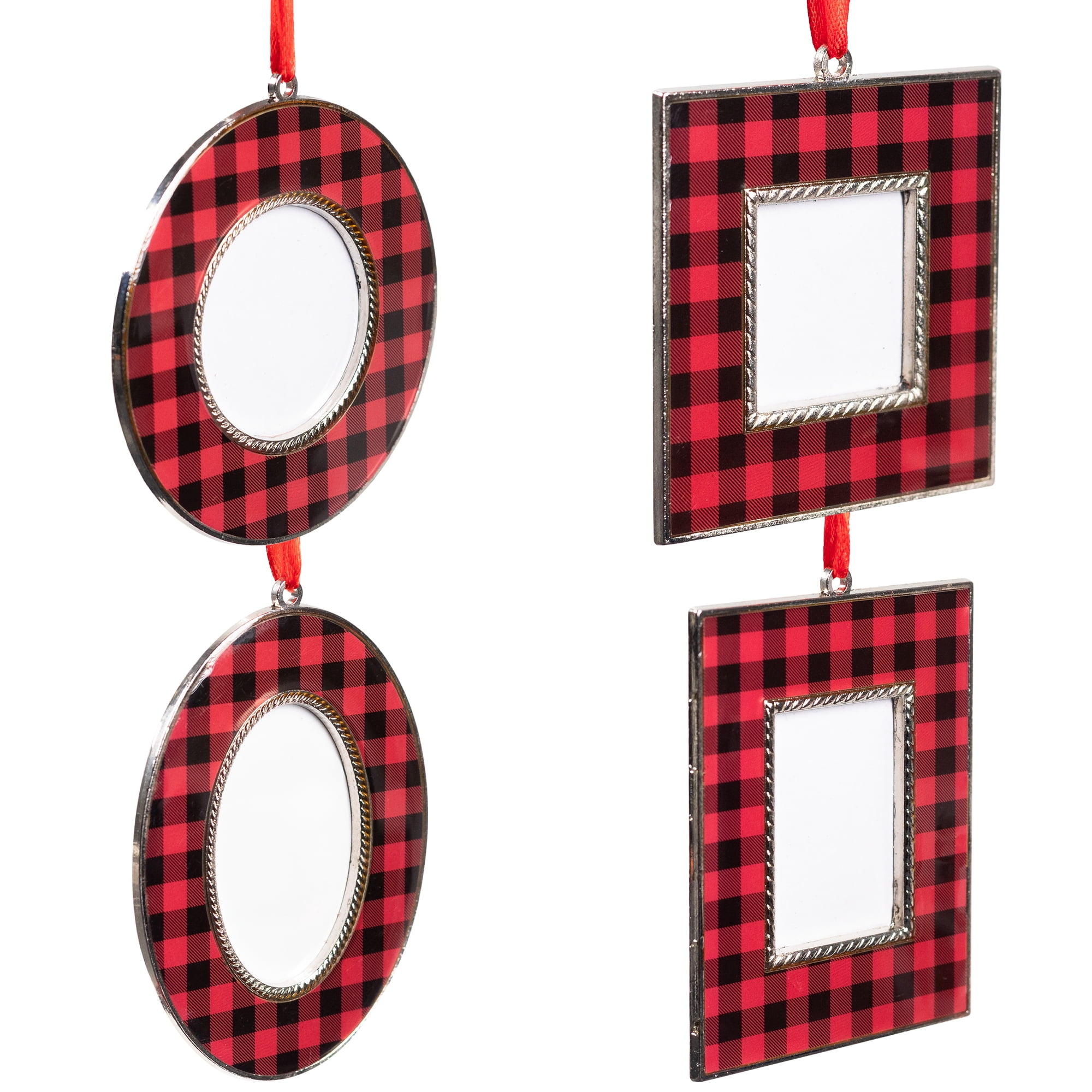 Buffalo Plaid Photo Frame Christmas Ornaments - 3.5" - Set of 4