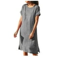 thumbnail image 2 of Nuoqisi Women's Spring Summer Round Neck Solid Color Casual Short Sleeve Dress - Classic Relaxed Silhouette for Everyday Warm Weather Style, 2 of 6