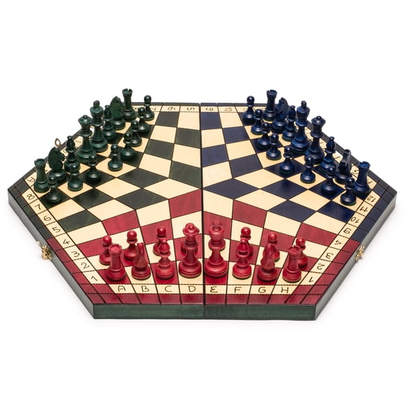 Juego de ajedrez Husaria de madera para tres jugadores con tablero plegable