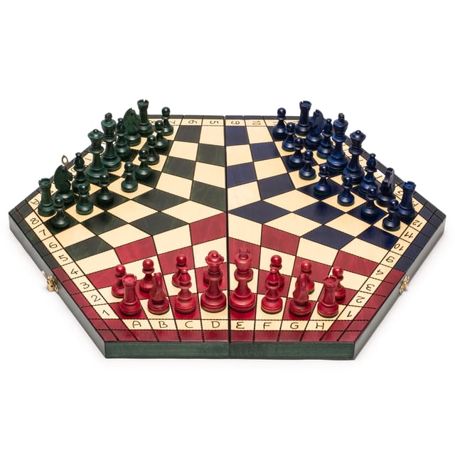 Juego de ajedrez Husaria de madera para tres jugadores con tablero plegable