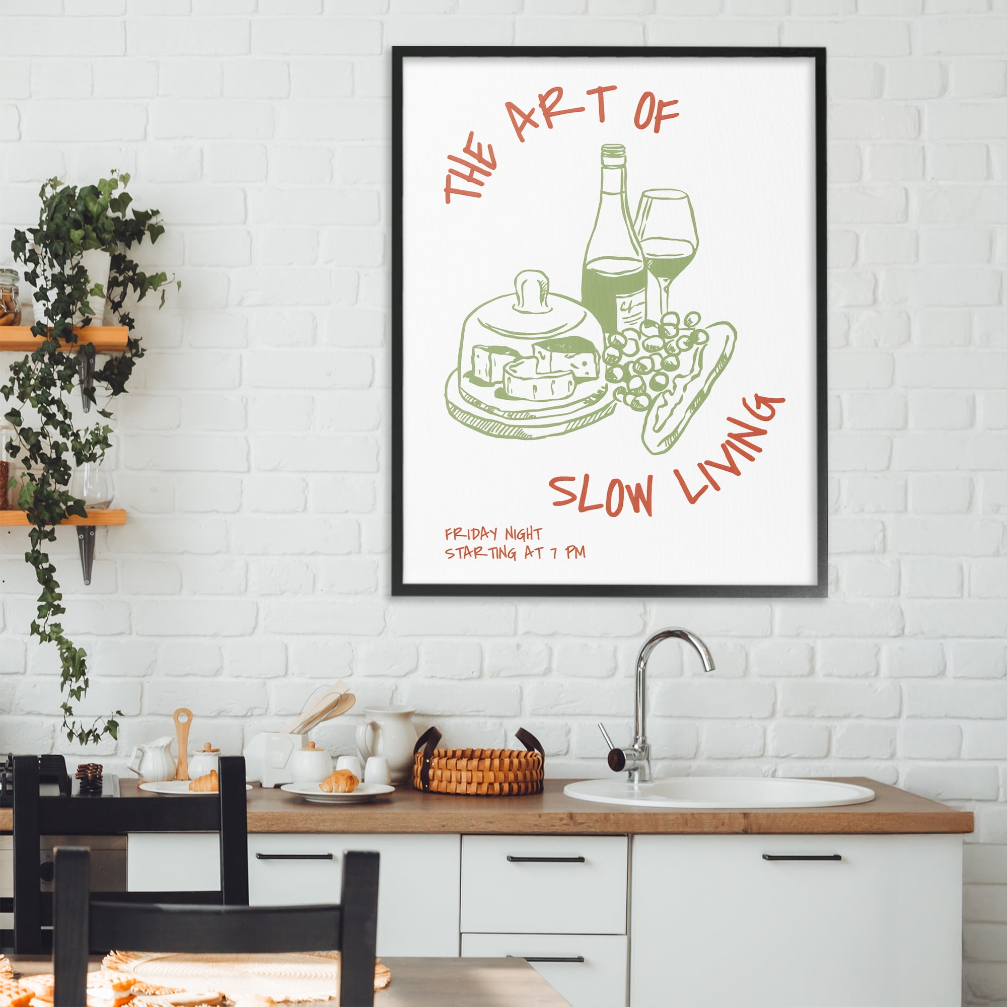 Stupell Industries Slow Living Wine & Cheese Black Framed Giclee Art, design by The Prints Vibe