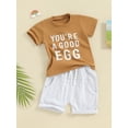 thumbnail image 3 of Liacowi Toddler Baby Boy Easter Clothes  Short Sleeve Letters Print T-shirt with Elastic Waist Shorts 2Pcs Summer Beach Shorts Set, 3 of 9