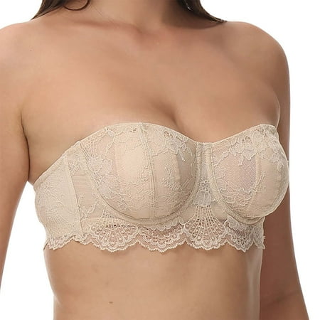 Clearance!Uooqdmx Bras for Women Strapless Bra Strapless Bra Lace Plus Size Padded Underwire Bras Women s Lingerie  Sleep & Lounge Beige B