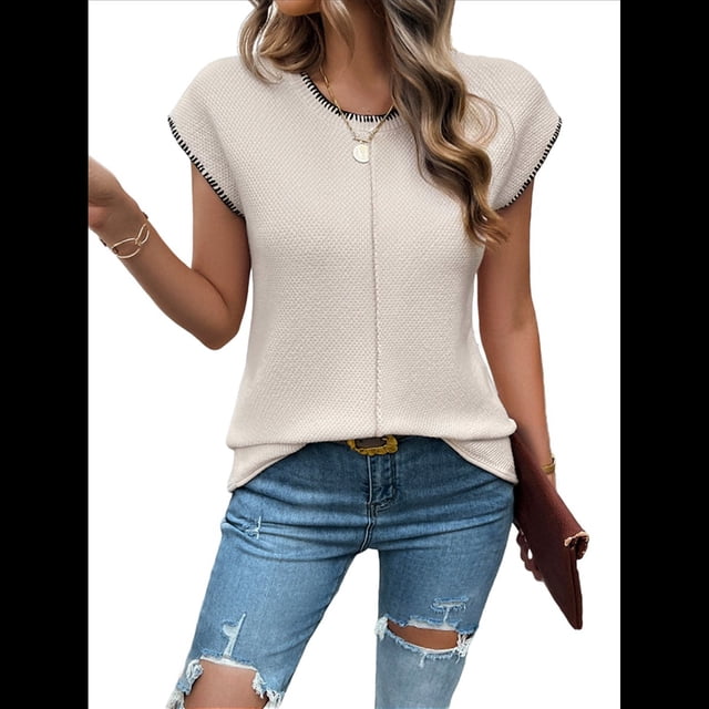 Suéter de Punto Sin Mangas con Cuello Redondo Informal de Verano para Mujer, Estilo Holgado, Tipo Jersey, Sin Mangas Albaricoque L