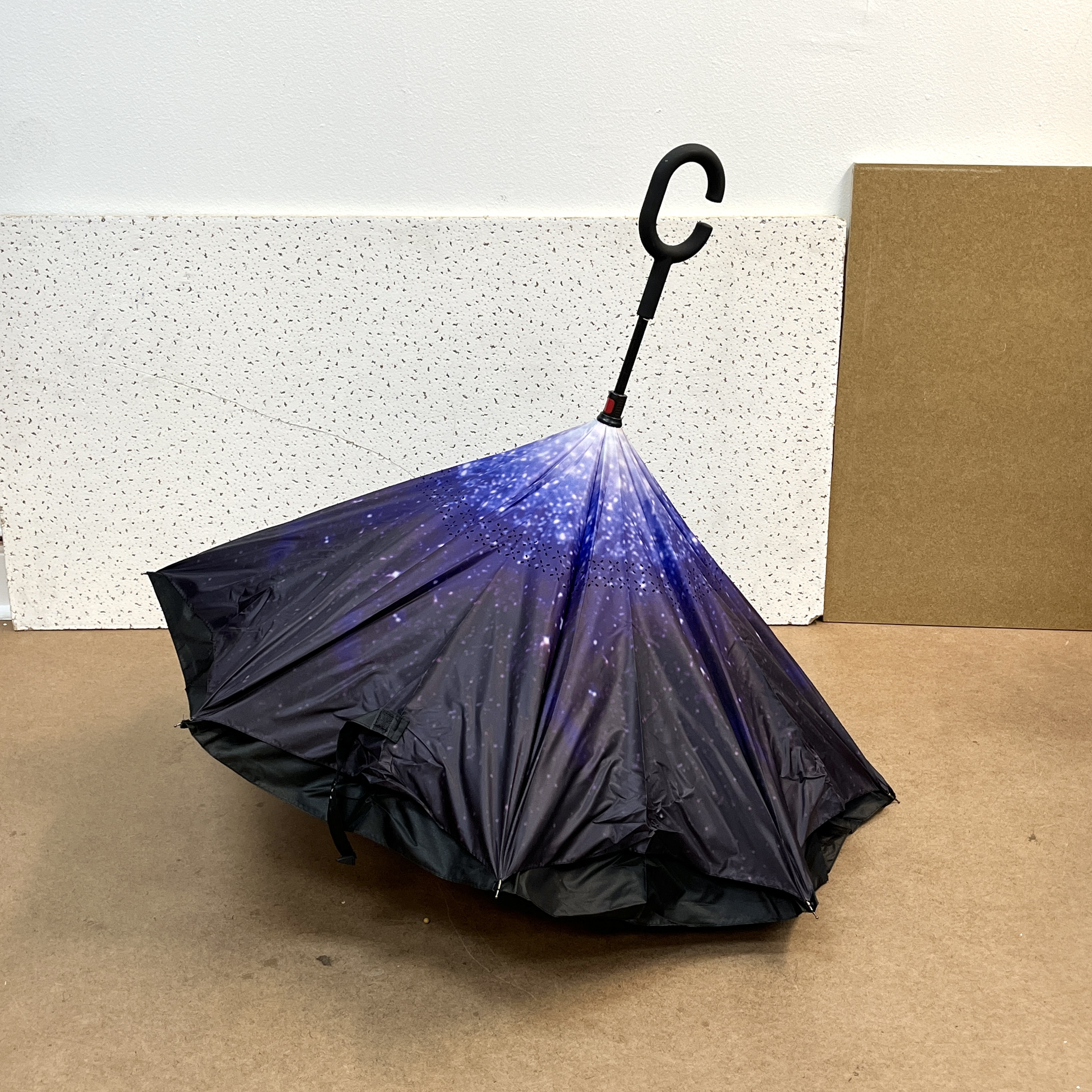 Extra Large Inverted Reverse Umbrella, Windproof & Waterproof C- Shaped Handle, Starry Night
