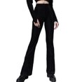 thumbnail image 3 of Douhoow Women High Waist Flare Pants Black Ribbed Wide Leg Trousers, 3 of 9