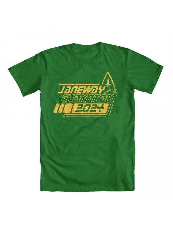 Janeway Chakotay 2024 Original Artwork Inspired by Star Trek Men's T-shirt Kelly Green X-Large