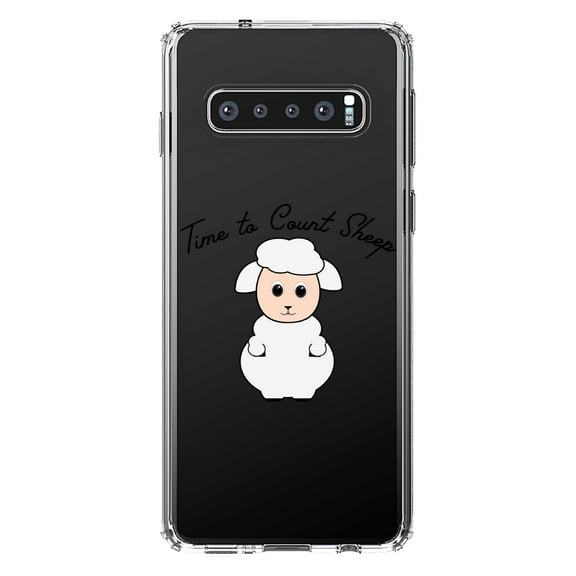 DistinctInk Clear Shockproof Hybrid Case for Samsung Galaxy S10  PLUS (6.4" Screen) - TPU Bumper Acrylic Back Tempered Glass Screen Protector - Time to Count Sheep - Lamb
