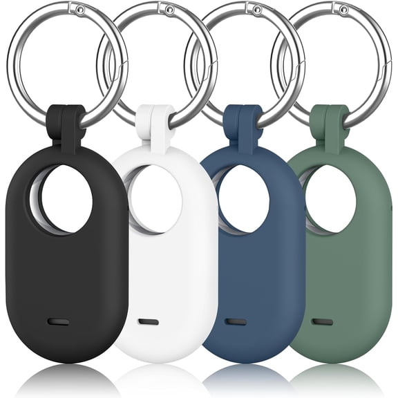 4-Pack Holder Case Compatible with Samsung Galaxy SmartTag 2, Protective Silicone Case for Galaxy Smart Tag 2 with Keychain for Pets,Keys,Luggage and More (Black White Navy Blue Green)