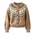 thumbnail image 5 of GILIGEGE Womens Fair Isle Sweater Button Up Long Sleeve Cardigans Crew Neck Open Front Knit Vintage Chunky Sweater Coats Retro Casual Fall Knit Jacket Soft Winter Outwear Coffee S, 5 of 5