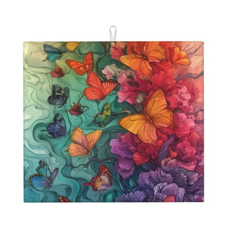 

Naloa Butterfly Flower Cascade Dish Drying Mat for Kitchen Counter Heat Resistant Drainer Mats Absorbent Draining Mat Dish Rack Pad 16 x18
