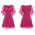 thumbnail image 4 of Zorvyno Women Solid Color Mini Cocktail Dress V-Neck Ruffle Half Sleeve Casual Party Dress for Wedding Guests, 4 of 8