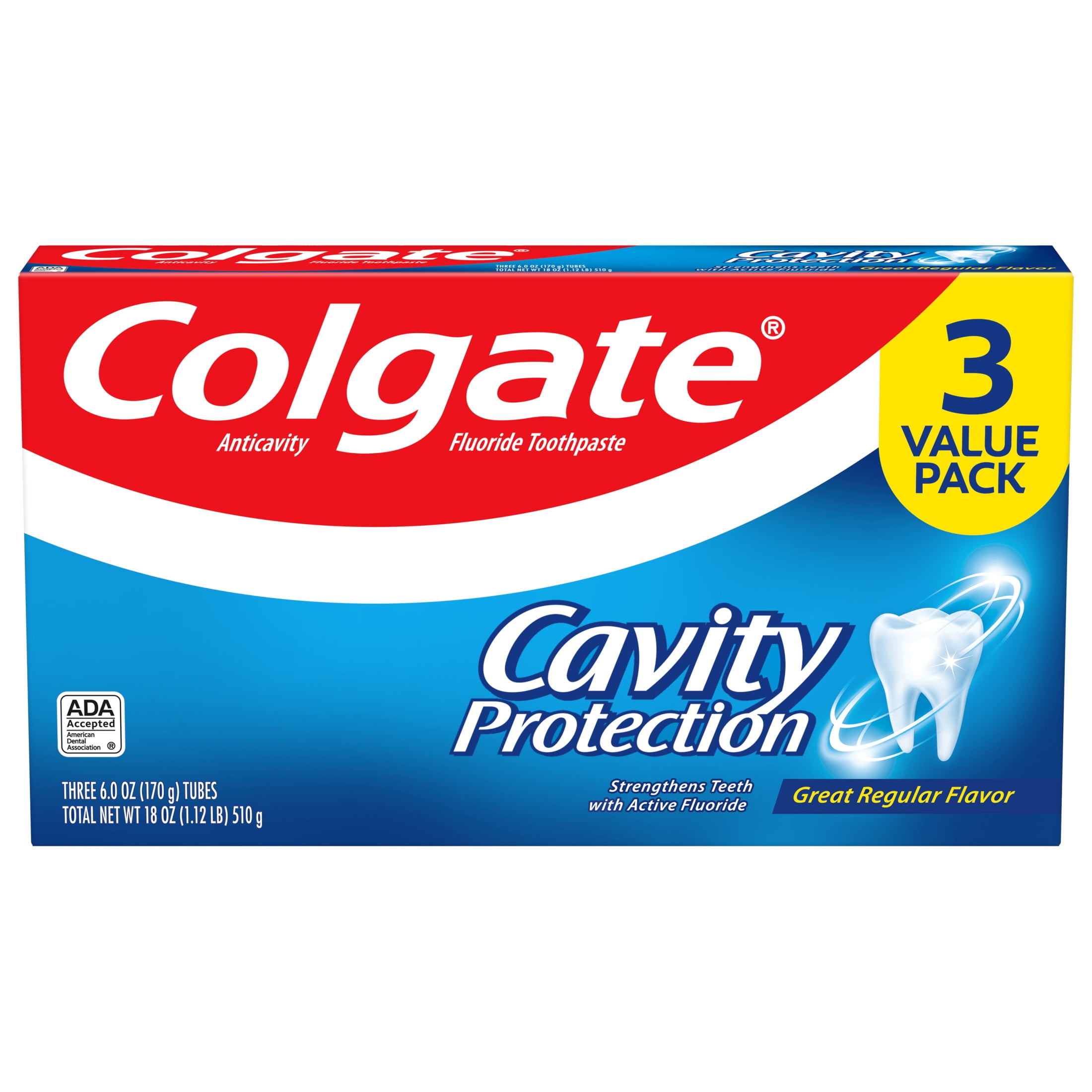 Colgate Cavity Protection Fluoride Toothpaste, Great Regular Mint Flavor, 3 Pack, 6 oz