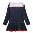 thumbnail image 3 of FAOWME Little Girls Nautical Sailor Dress Summer Cute Pleated Skirt Toddler Kids Playwear Dresses Dark Blue 5-6 Years, 3 of 7