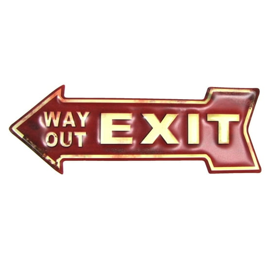 Embossed Metal Fire Emergency Exit Way Out Arrow Sign Indoor Outdoor Wall Decor