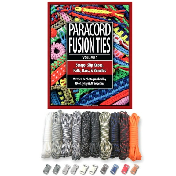Paracord Planet 550 Paracord Crafting Kits - Type III 550 LB Parachute Cord with Assorted Buckles & Instructional Book, Paracord Fusion Ties Vol. 1 - 15 Kit Options with up to 20 Color Choices