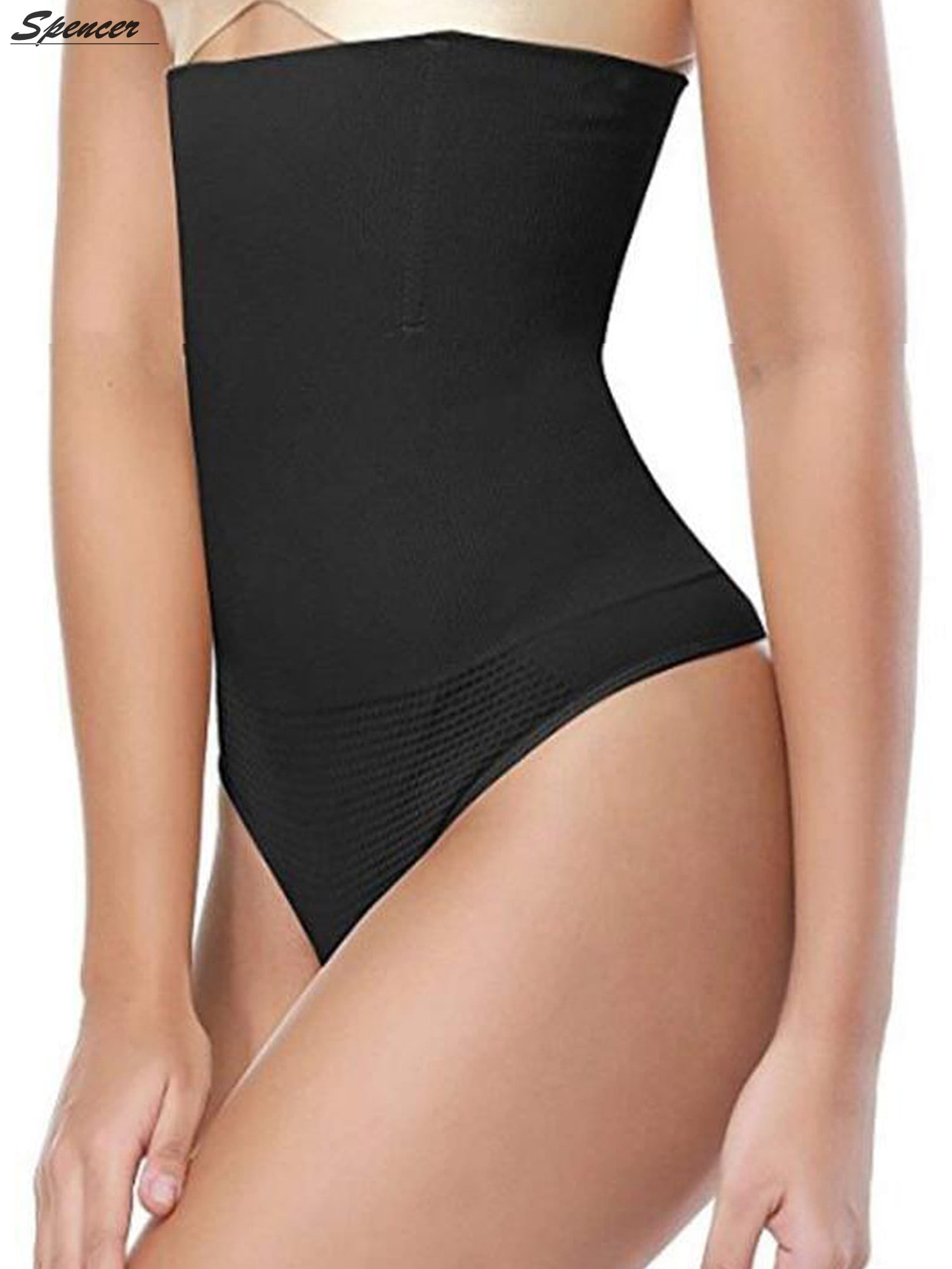Spencer Women's Thong Shapewear High Waist Cincher Body Shaper Tummy  Control Panties Slimming Briefs M/L,Black 