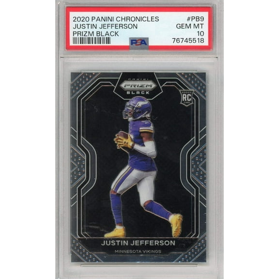 Graded 2020 Panini Chronicles Justin Jefferson #PB9 Prizm Black Rookie RC Football Card PSA 10 Gem Mint