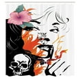 thumbnail image 3 of Ambesonne Tattoo Shower Curtain, Pink Flower and Skull, 69"Wx70"L, Orange White, 3 of 5