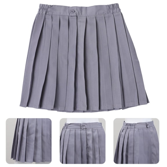 MERRYHAPY Grey Student Uniform Pleated Skirt with Invisible Zipper and Stretchy Comfortable Spandex Fabric