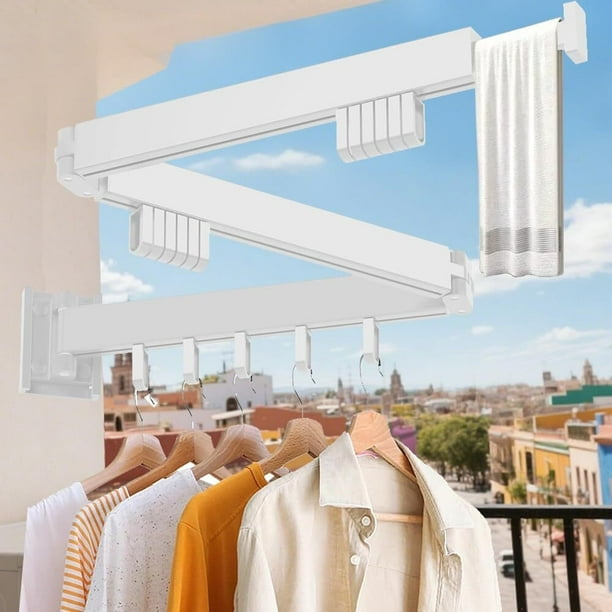 Tendedero Plegable para Ropa Pared 3 Doblar, 35KG Gran Capacidad Carga Perchero de Pared para Ropa Ajustable 360°, 18*Ganchos y 1*Varilla para Colgar, Apto para Interior y Exterior, lavadero, Balcón