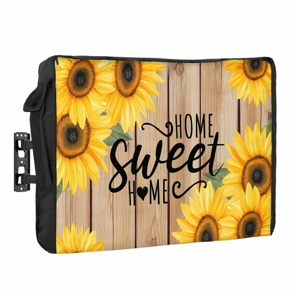 Outdoor TV Cover 60 to 65 Inches, HOME SWEET HOME Sunflower Farmhouse Wood Grain Waterproof and Weatherproof TV Cover with Remote Control Pocket, Flat Screen TV Cover Protector for Outside TV