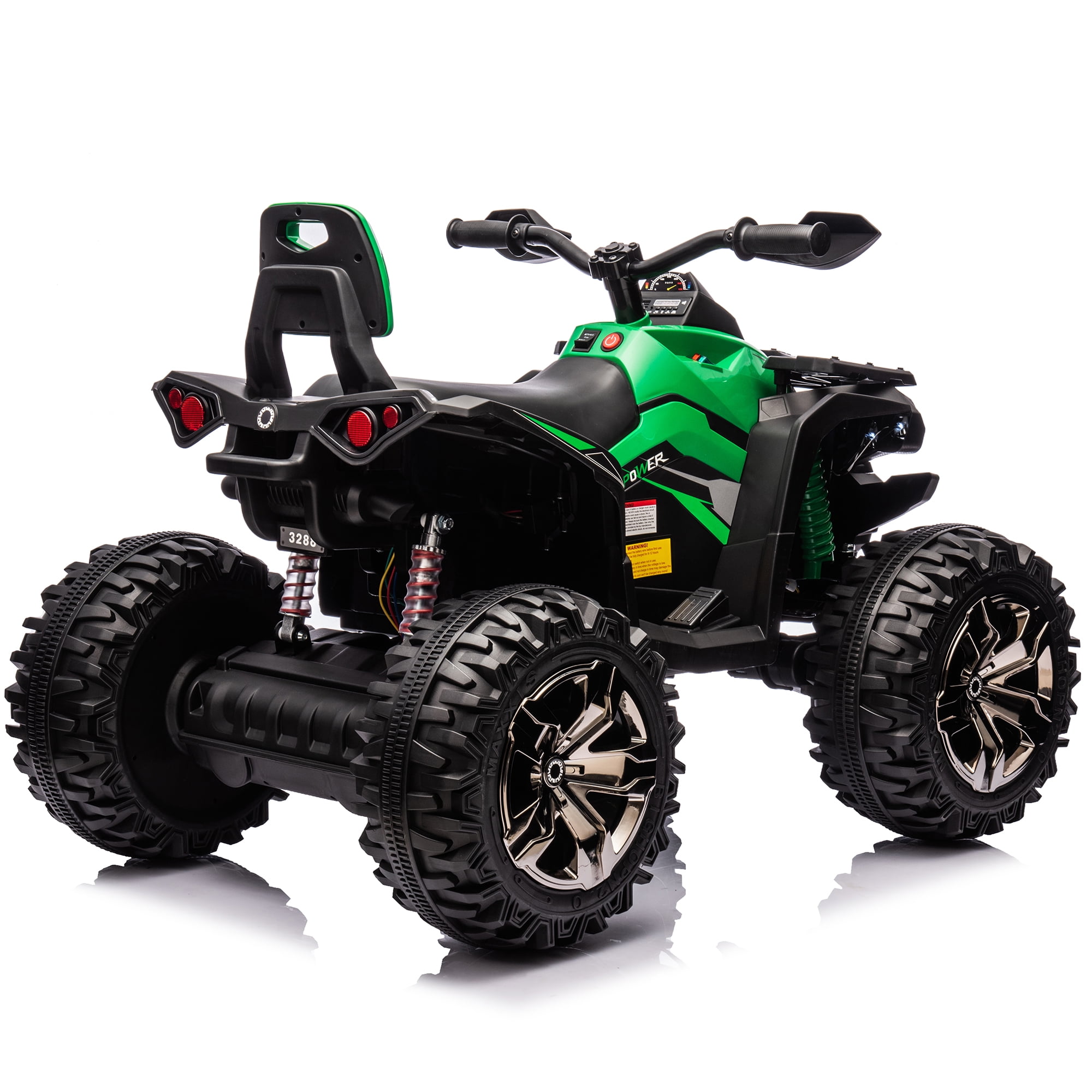 4WD 24 Volt Ride on Toys with Remote, Joyracer 4 Wheeler for Kids, Power ATV Wheels, Toy Gift with Bluetooth Music, Horn, LED for Big Kids, Green