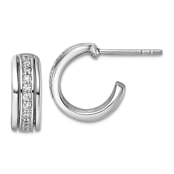 925 Sterling Silver Rhodium Plated Cubic Zirconia Post Hoop Earrings 12.6x5.4mm Wide 2mm Thick Hoop Earring for Women